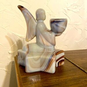 L.E. Smith Art Glass Gray & Purple Slag Angel Candle Holder